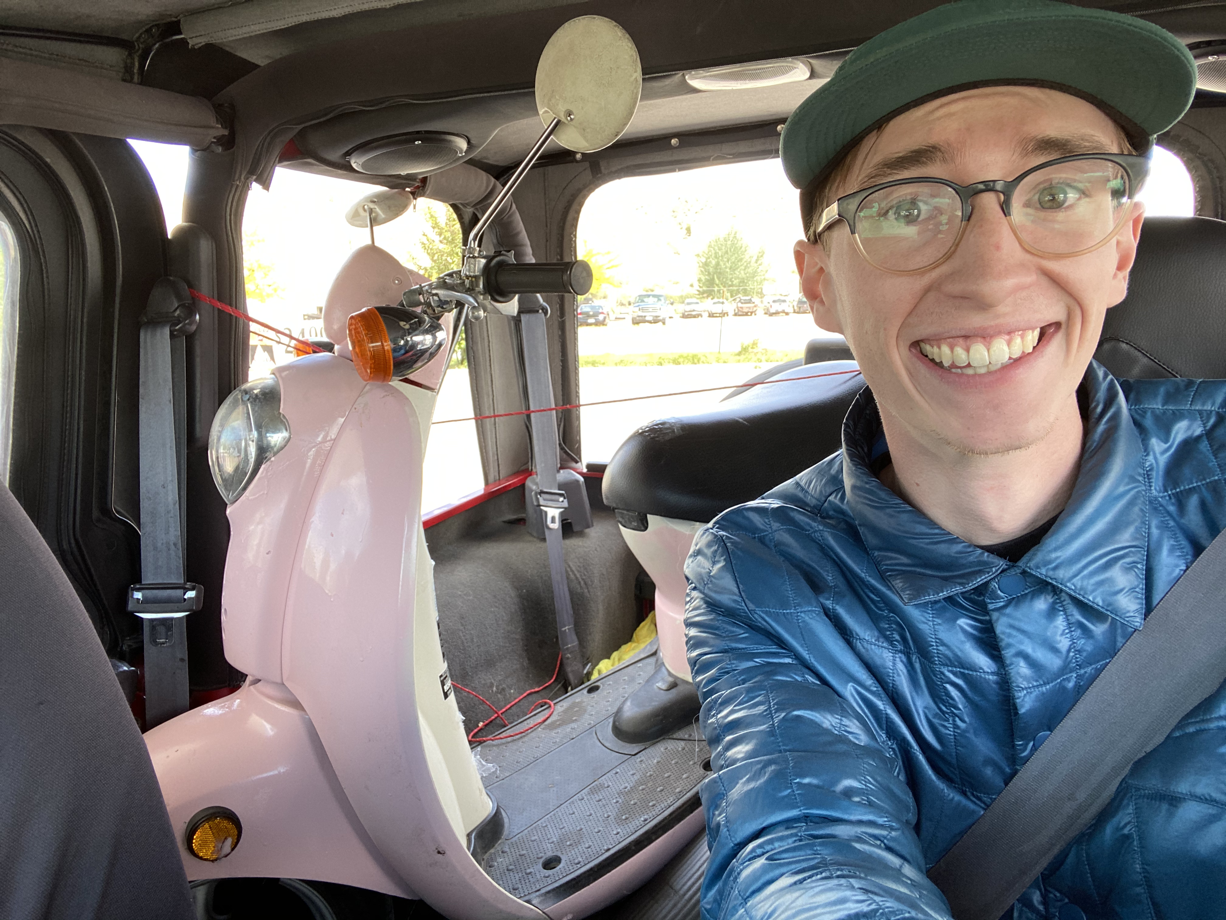 Picking up the pink scooter from 200 miles away, I tucked it in the back of my Jeep